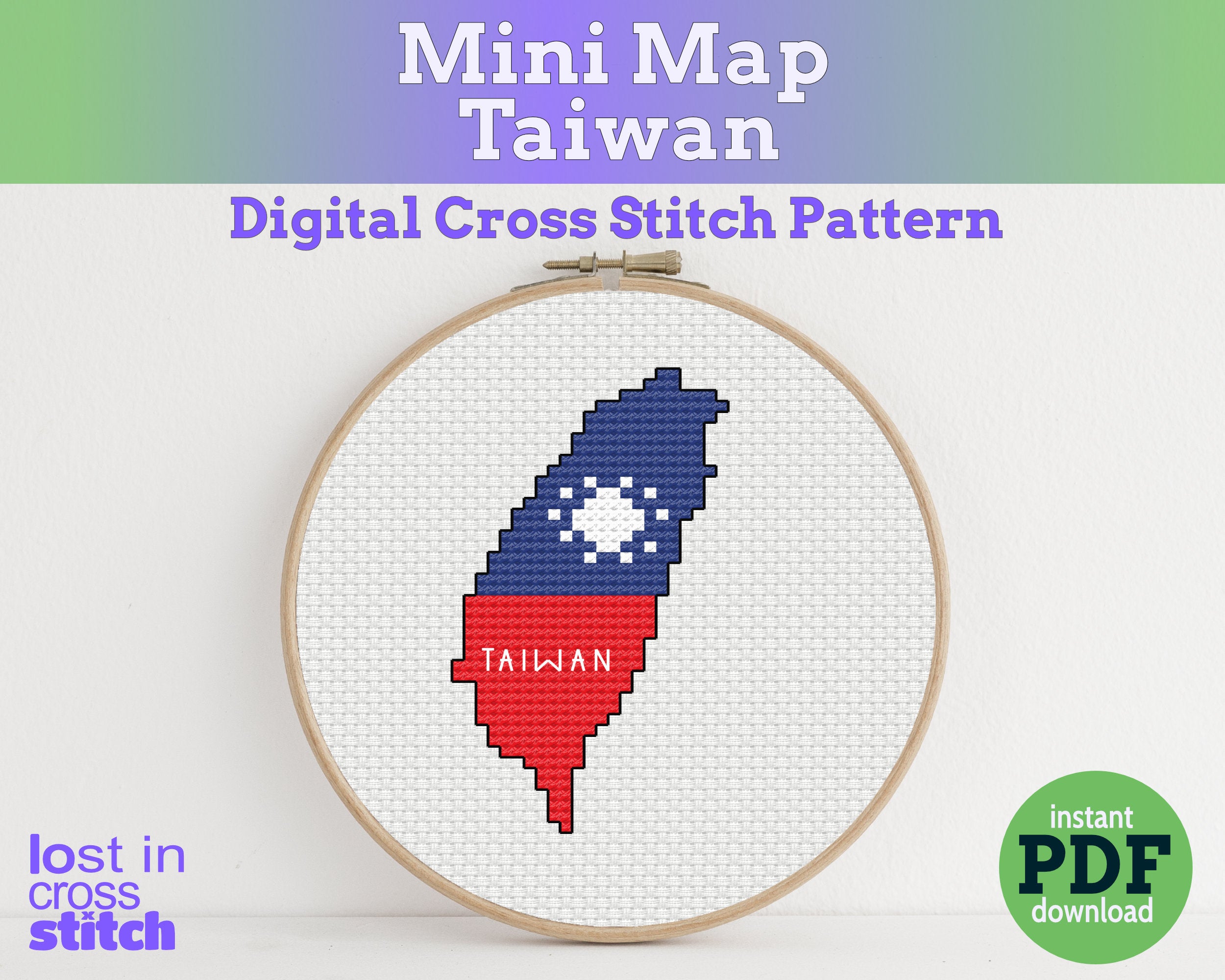 Taiwan Cross Stitch Pattern: Mini Flag Map Main image