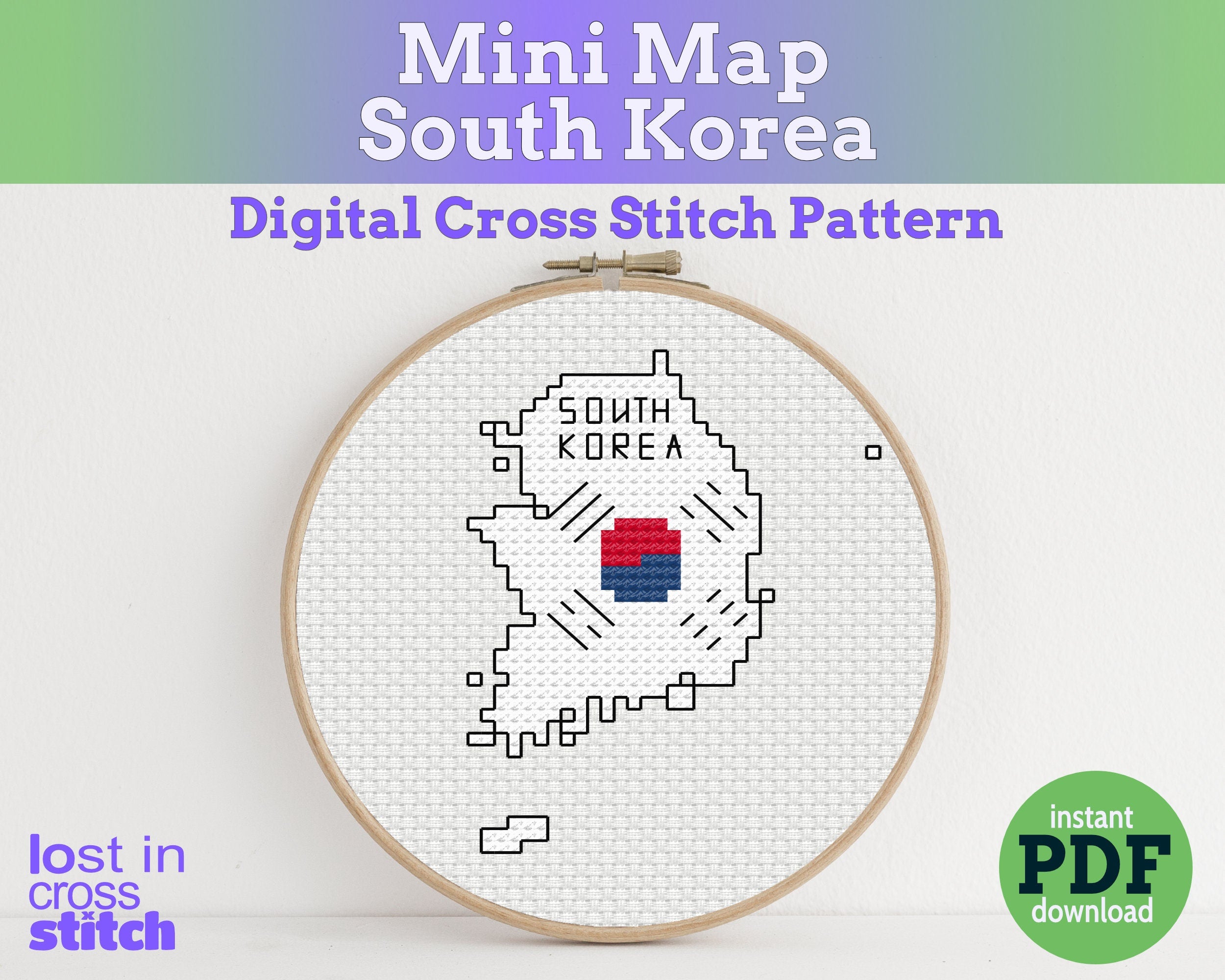 South Korea Cross Stitch Pattern: Mini Flag Map Main image