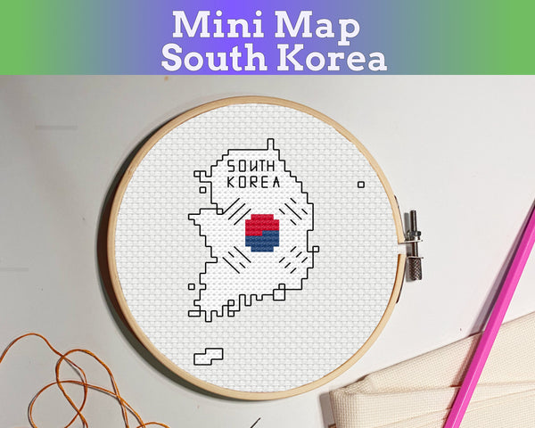 South Korea Cross Stitch Pattern: Mini Flag Map