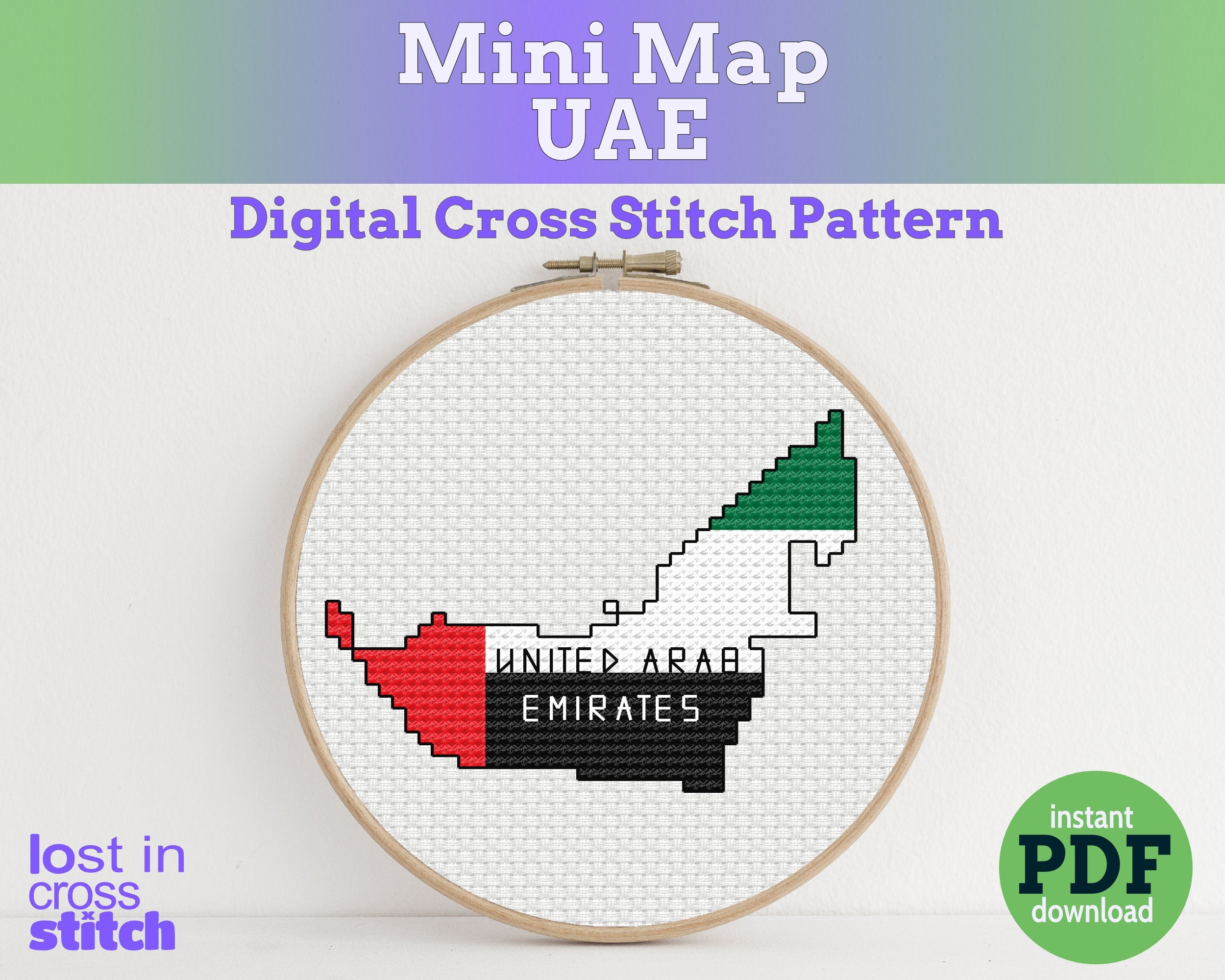 UAE Cross Stitch Pattern: Tiny Flag Map Main image