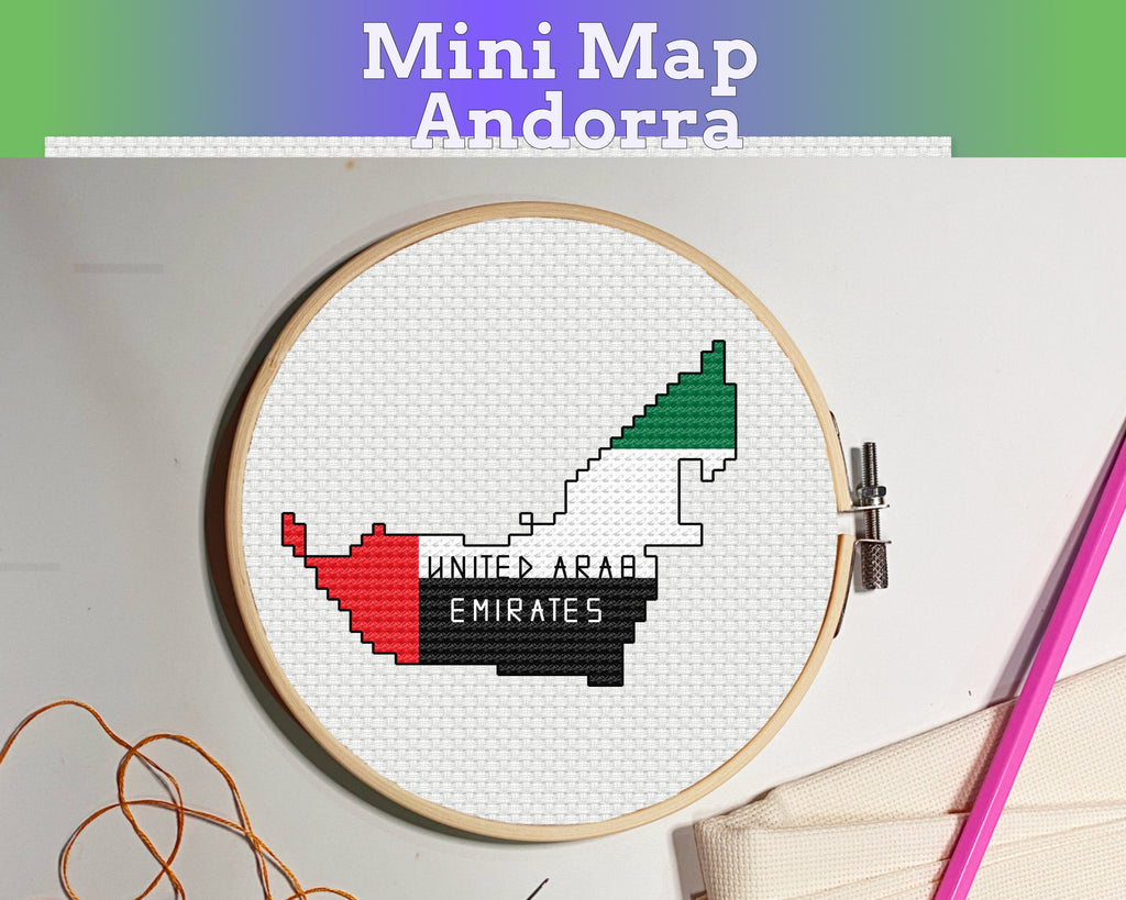 UAE Cross Stitch Pattern: Tiny Flag Map