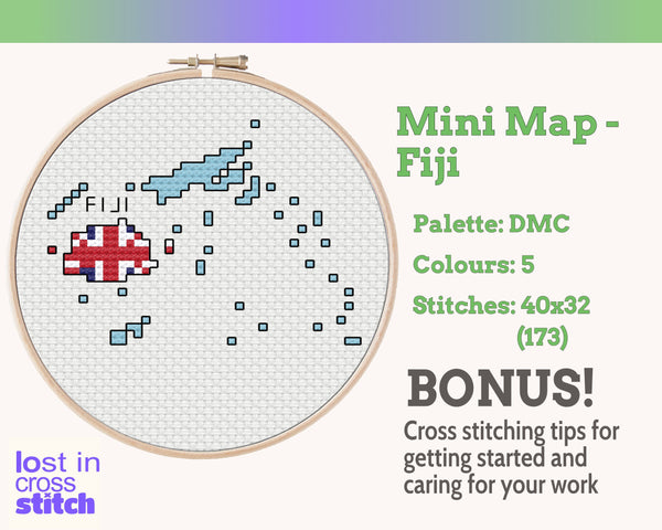 Fiji Cross Stitch Pattern: Tiny Flag Map