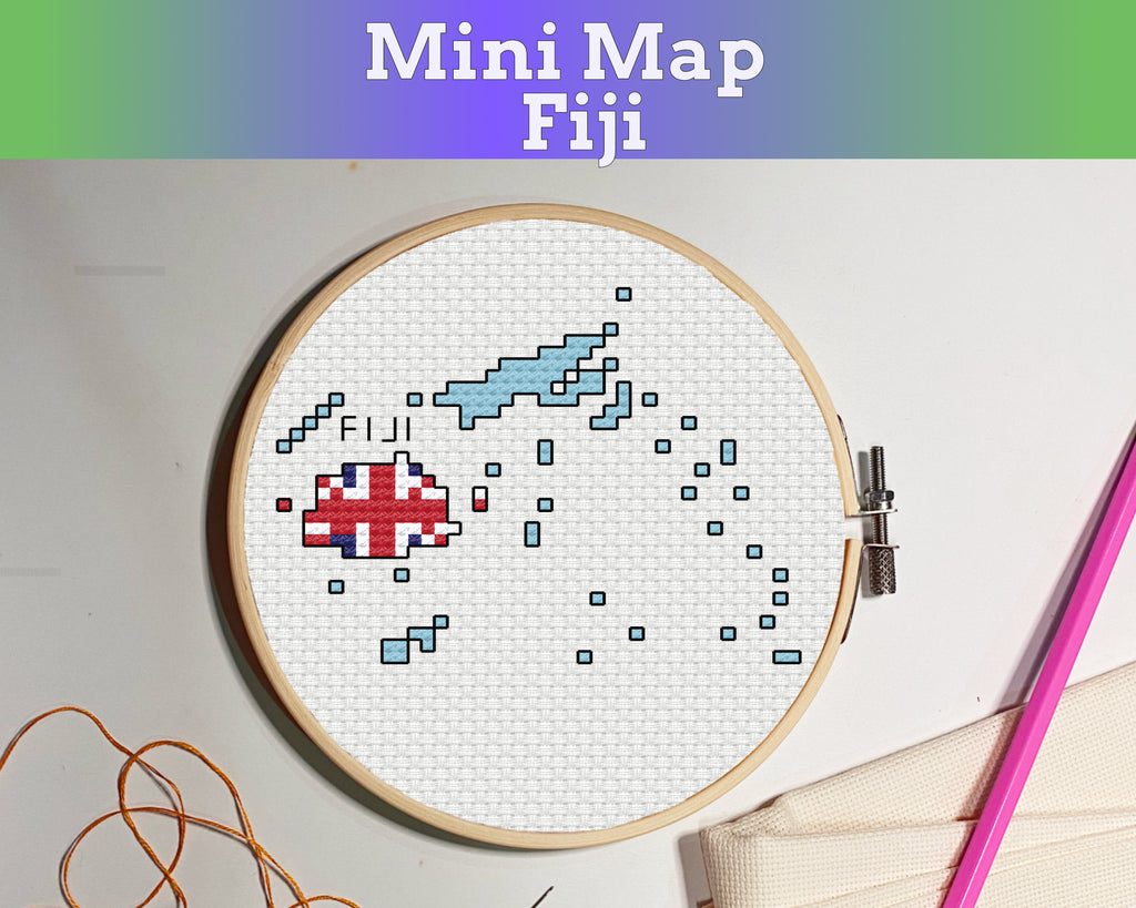 Fiji Cross Stitch Pattern: Tiny Flag Map