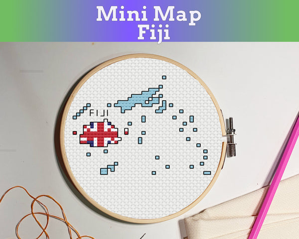 Fiji Cross Stitch Pattern: Tiny Flag Map