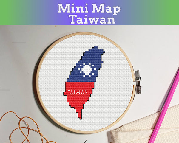 Taiwan Cross Stitch Pattern: Mini Flag Map