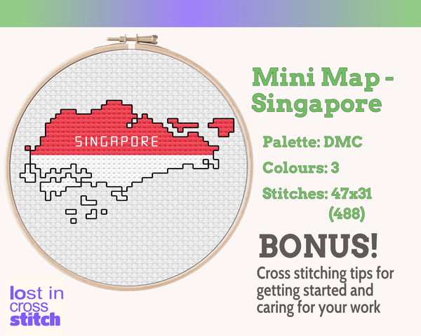 Singapore Cross Stitch Pattern: Tiny Flag Map