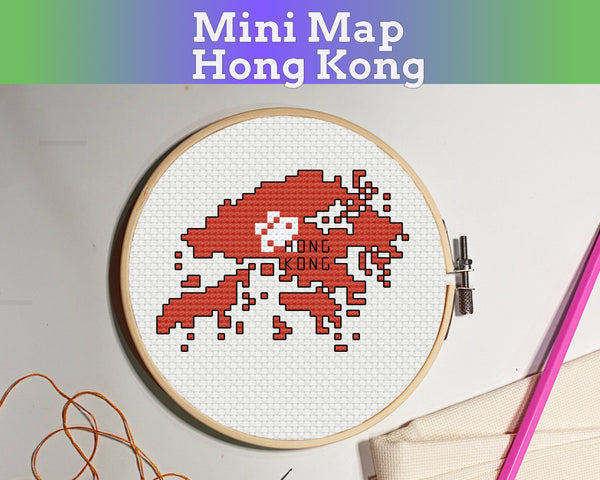 Hong Kong Cross Stitch Pattern: Mini Flag Map