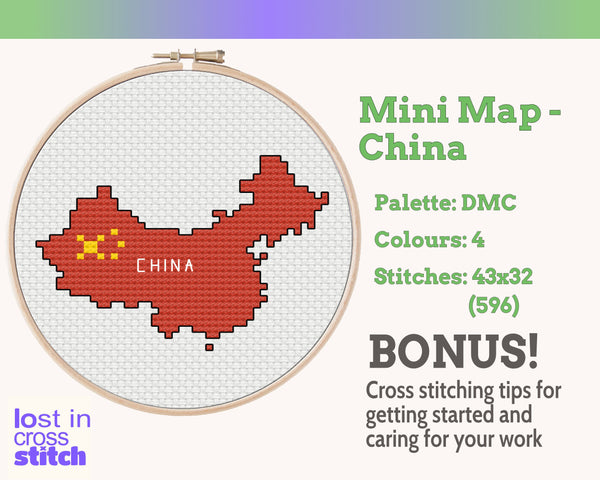 China Cross Stitch Pattern: Mini Flag Map