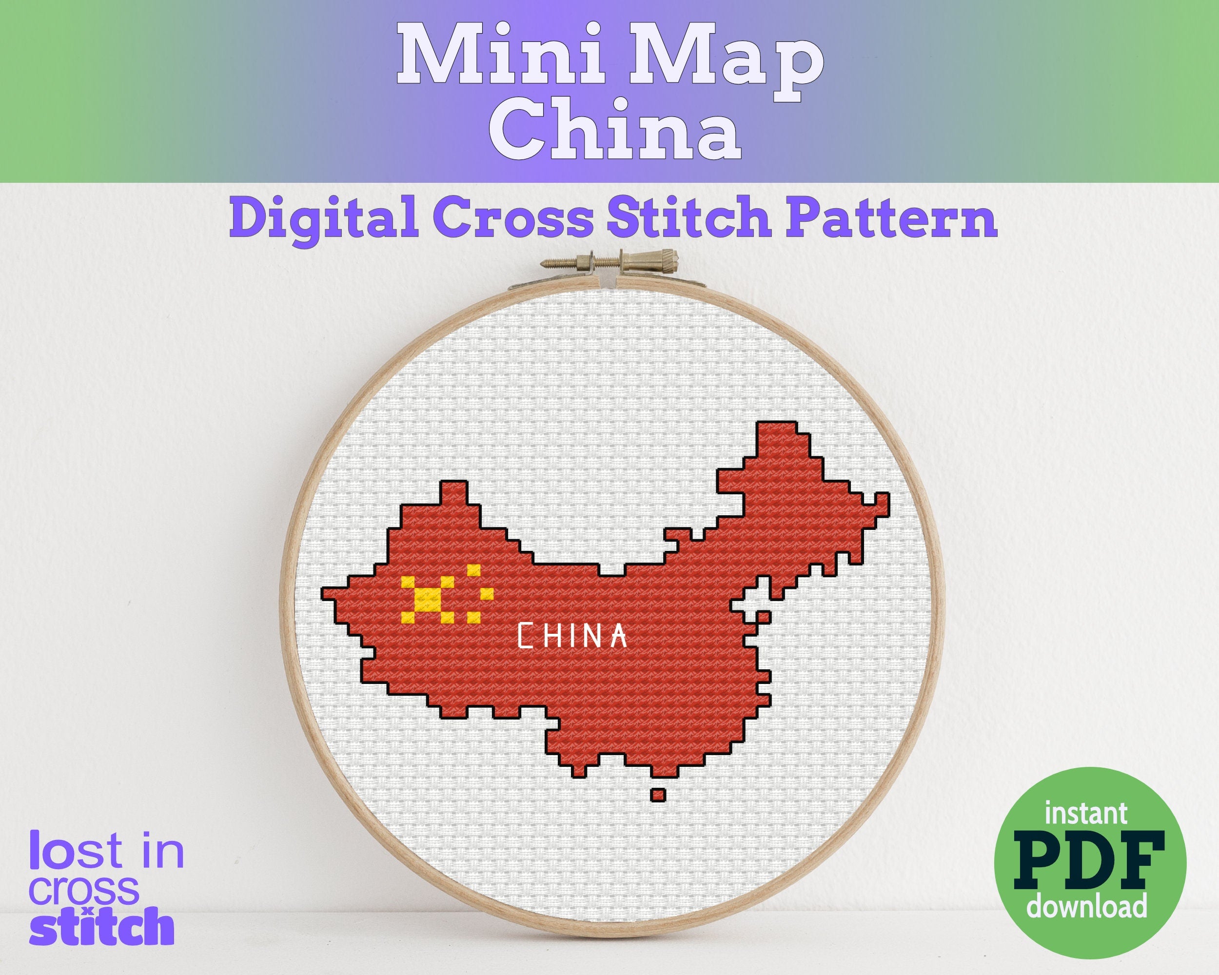 China Cross Stitch Pattern: Mini Flag Map Main image