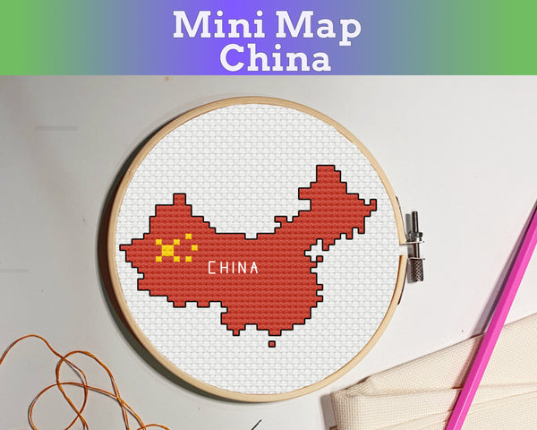 China Cross Stitch Pattern: Mini Flag Map