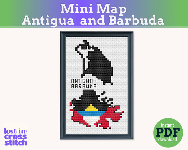 Antigua and Barbuda Cross Stitch Pattern: Mini Flag Map