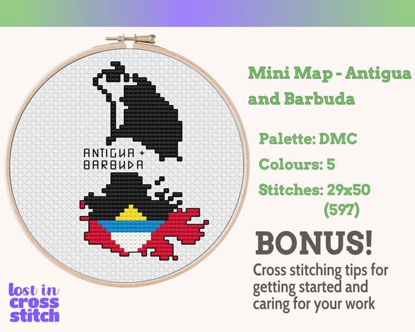 Antigua and Barbuda Cross Stitch Pattern: Mini Flag Map