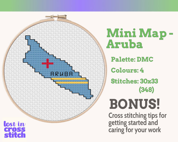 Aruba Cross Stitch Pattern: Mini Flag Map