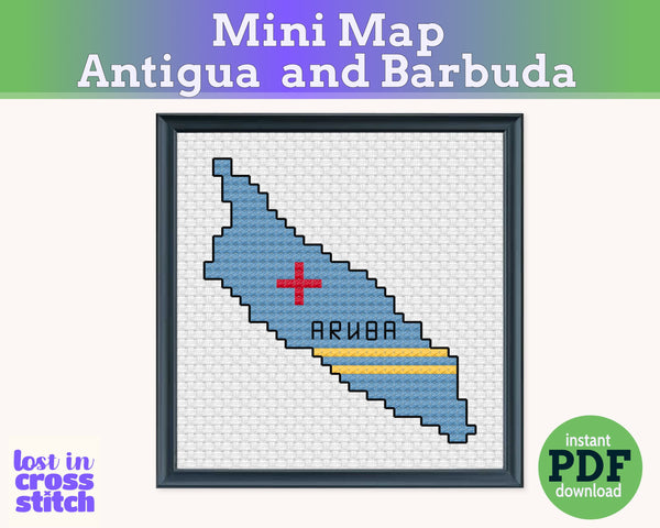 Aruba Cross Stitch Pattern: Mini Flag Map