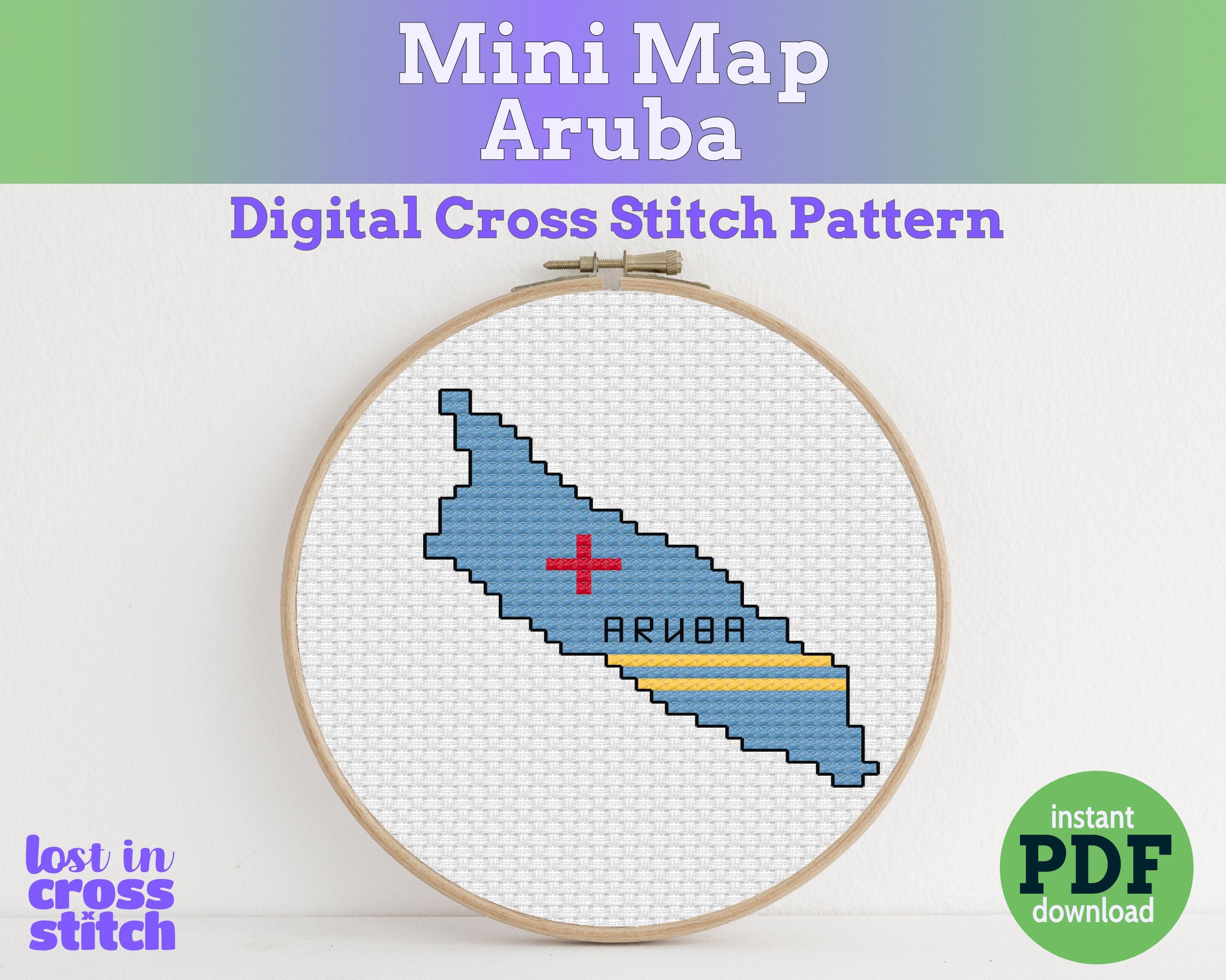 Aruba Cross Stitch Pattern: Mini Flag Map Main image