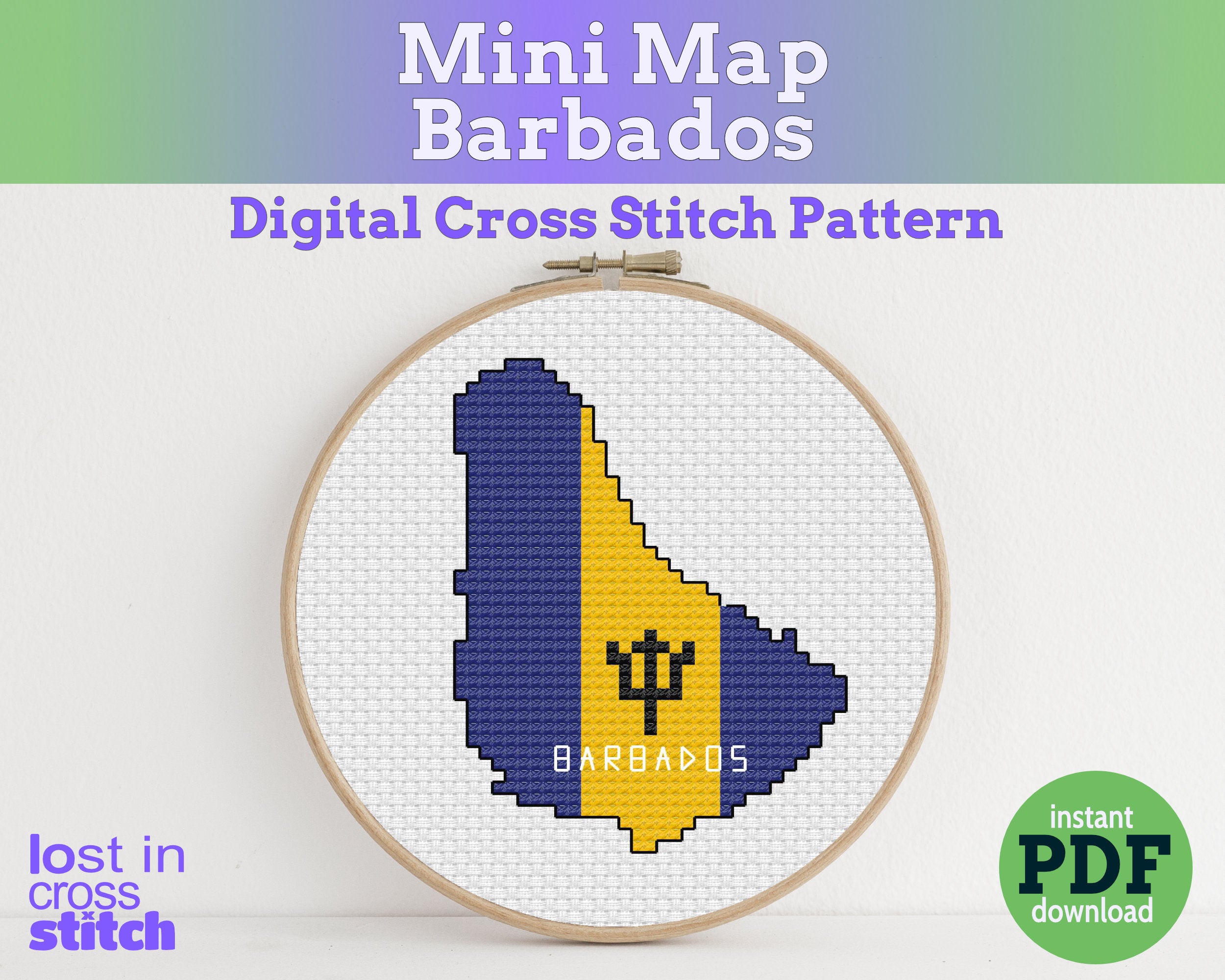 Barbados Cross Stitch Pattern: Mini Flag Map Main image