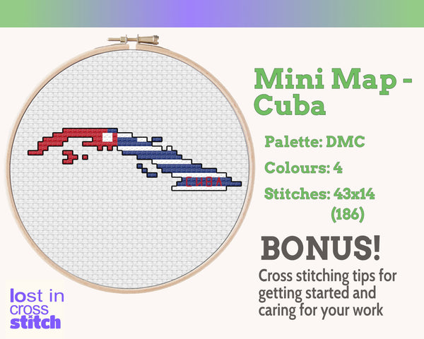 Cuba Cross Stitch Pattern: Mini Flag Map