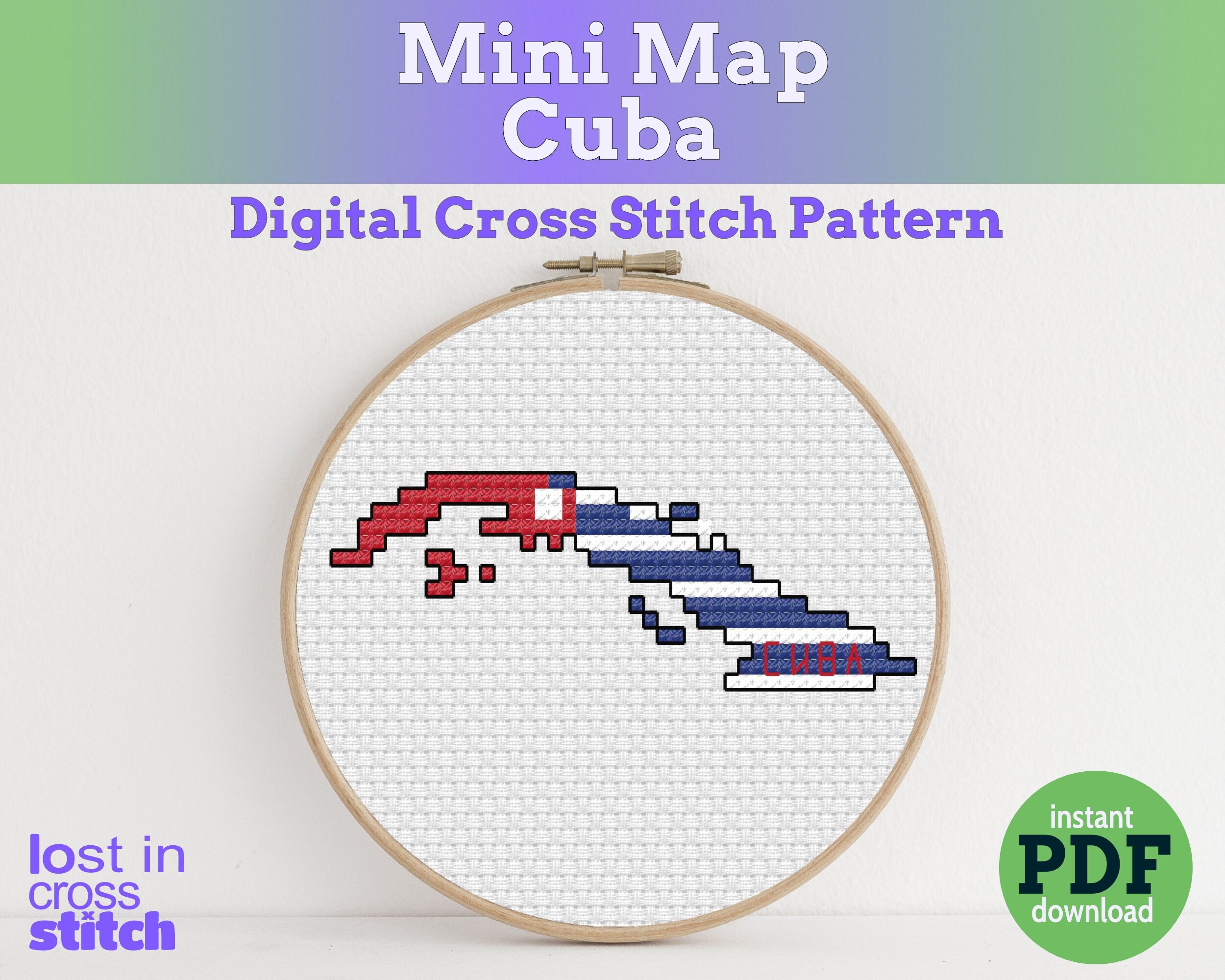 Cuba Cross Stitch Pattern: Mini Flag Map Main image