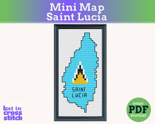 Saint Lucia Cross Stitch Pattern: Mini Flag Map