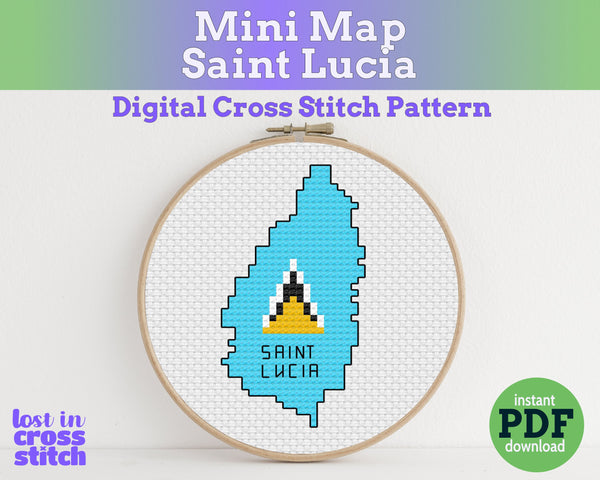 Saint Lucia Cross Stitch Pattern: Mini Flag Map