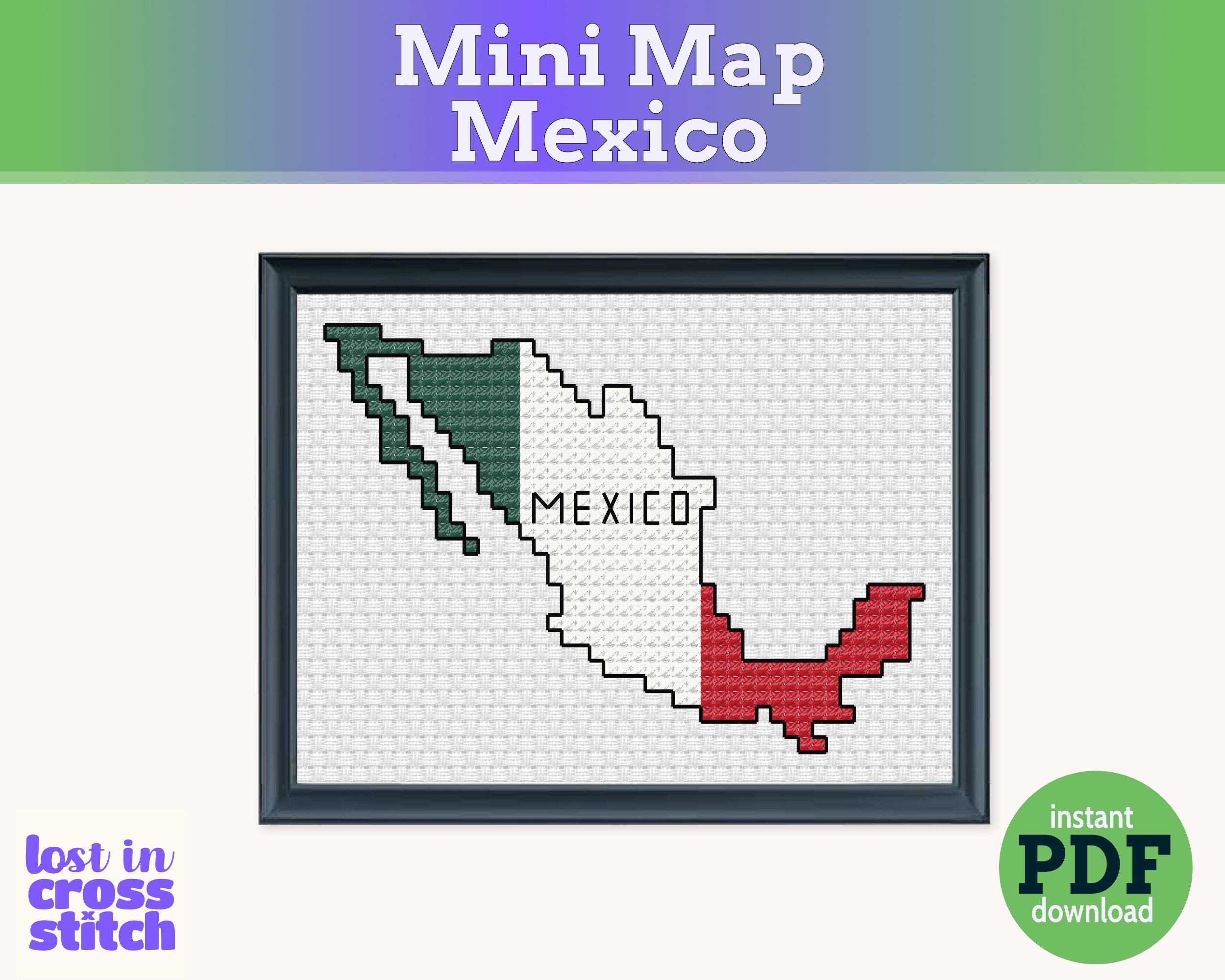 Mexico Cross Stitch Pattern: Tiny Flag Map Secondary image