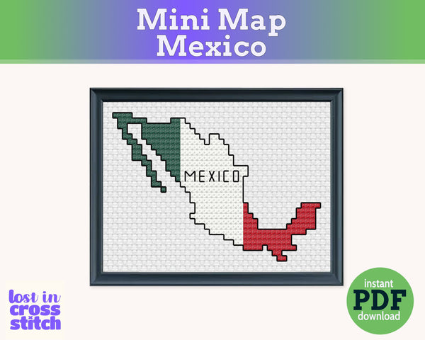 Mexico Cross Stitch Pattern: Tiny Flag Map