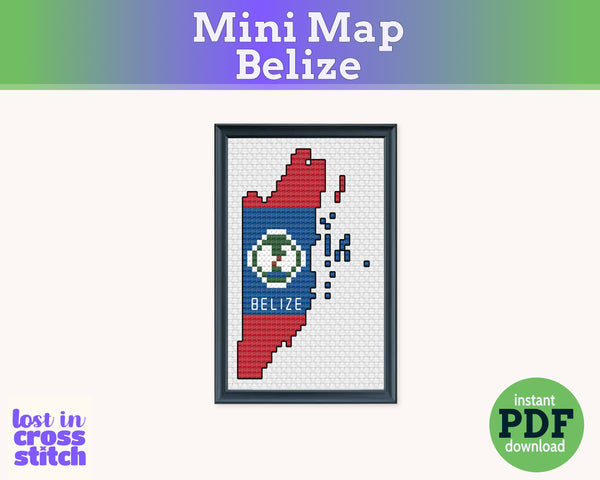 Belize Cross Stitch Pattern: Tiny Flag Map