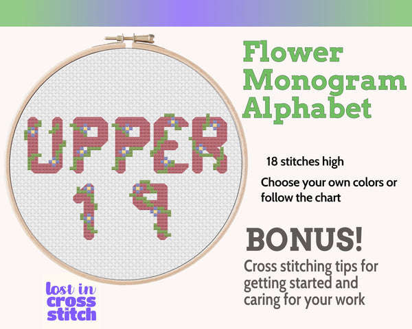 Large Flower Cross Stitch Alphabet Pattern PDF