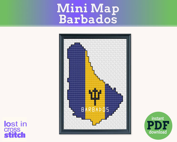 Barbados Cross Stitch Pattern: Mini Flag Map