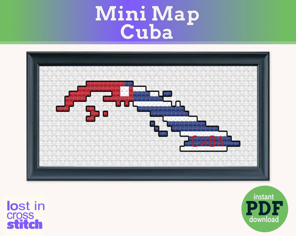 Cuba Cross Stitch Pattern: Mini Flag Map