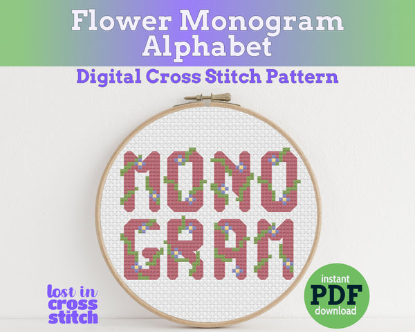Large Flower Cross Stitch Alphabet Pattern PDF