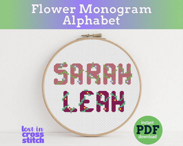 Large Flower Cross Stitch Alphabet Pattern PDF