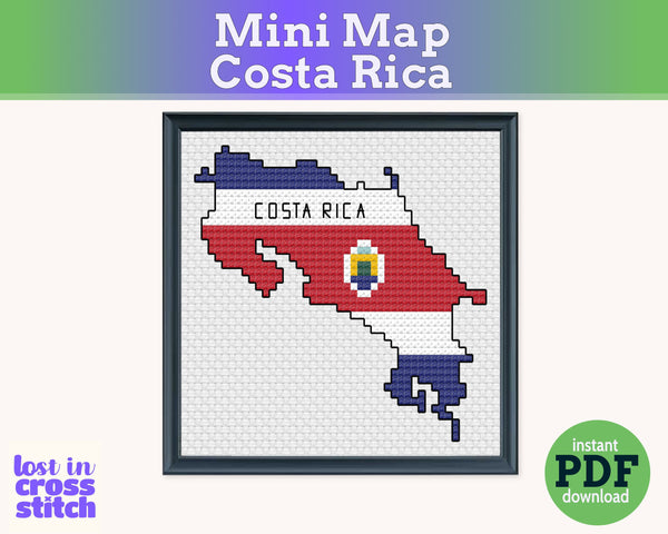Costa Rica Cross Stitch Pattern: Tiny Flag Map