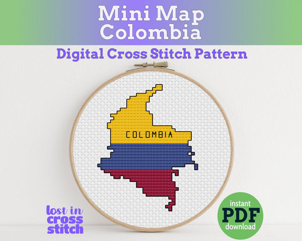 Colombia Cross Stitch Pattern: Tiny Flag Map