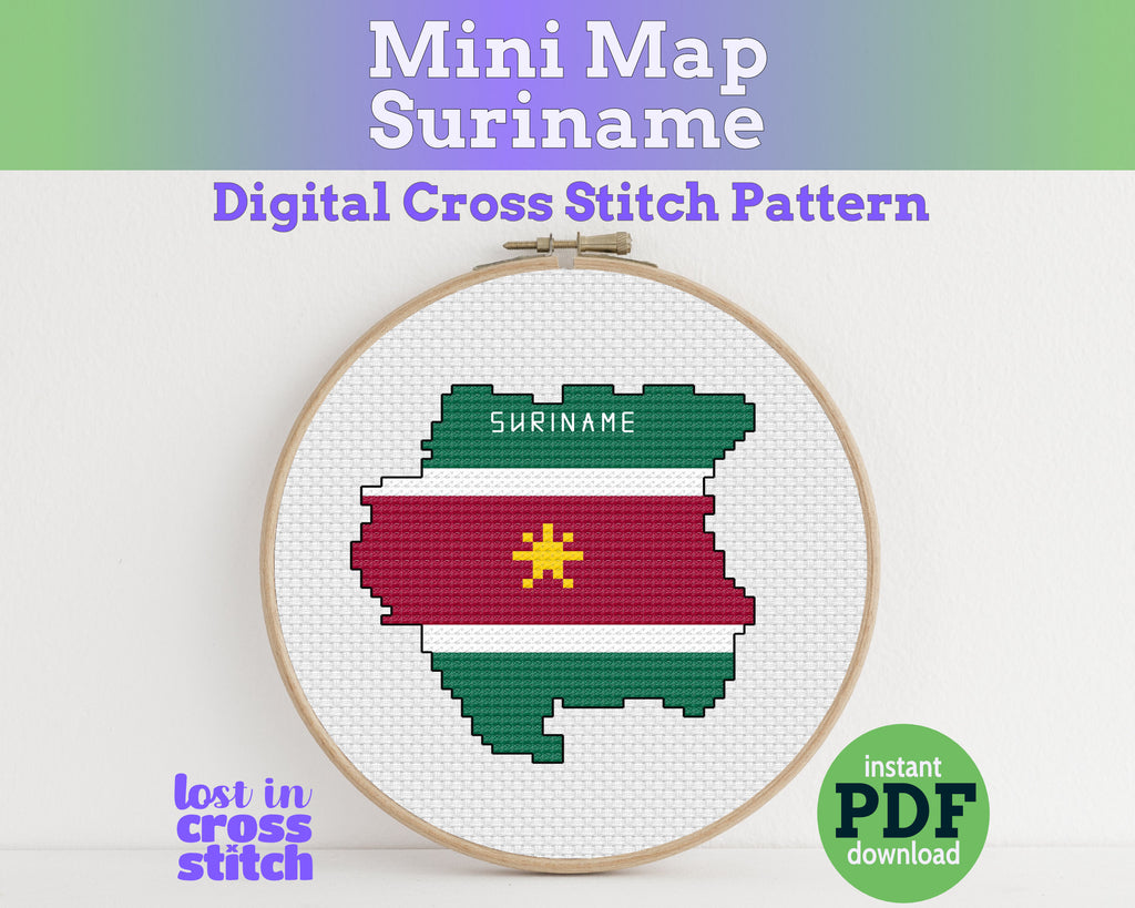 Suriname Cross Stitch Pattern: Tiny Flag Map