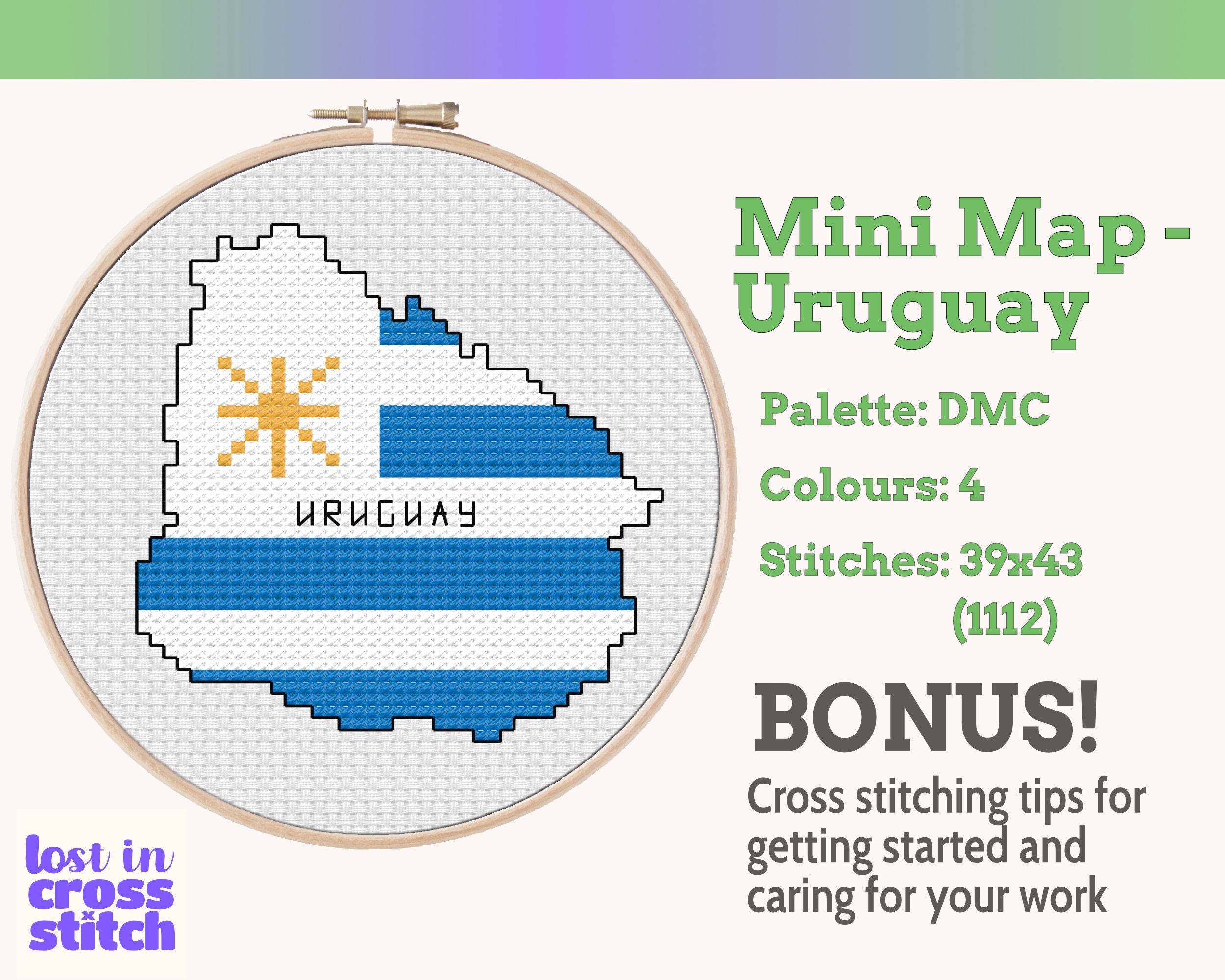 Uruguay Cross Stitch Pattern: Mini Flag Map