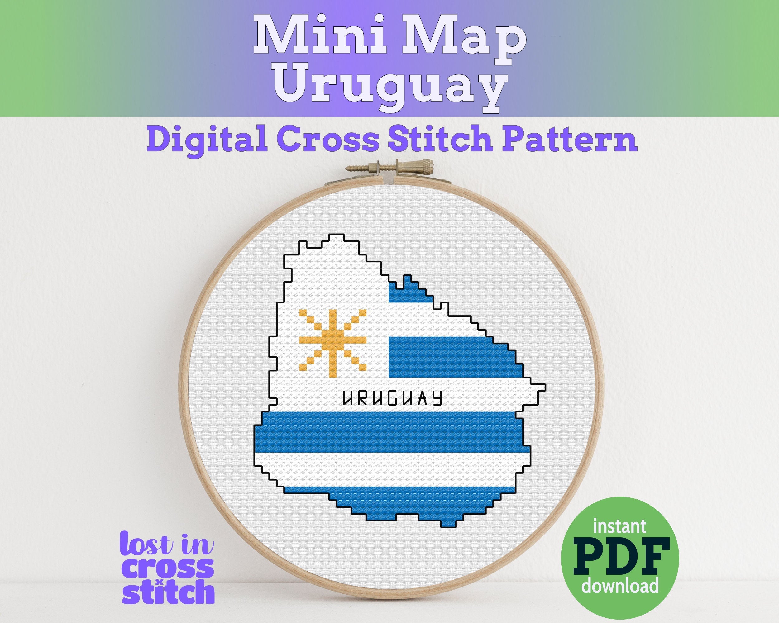 Uruguay Cross Stitch Pattern: Mini Flag Map Main image