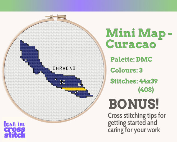 Curaçao Cross Stitch Pattern: Mini Flag Map