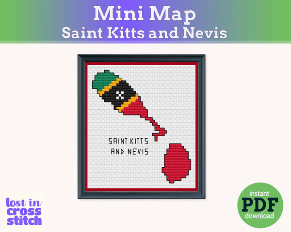 Saint Kitts and Nevis Cross Stitch Pattern: Mini Flag Map