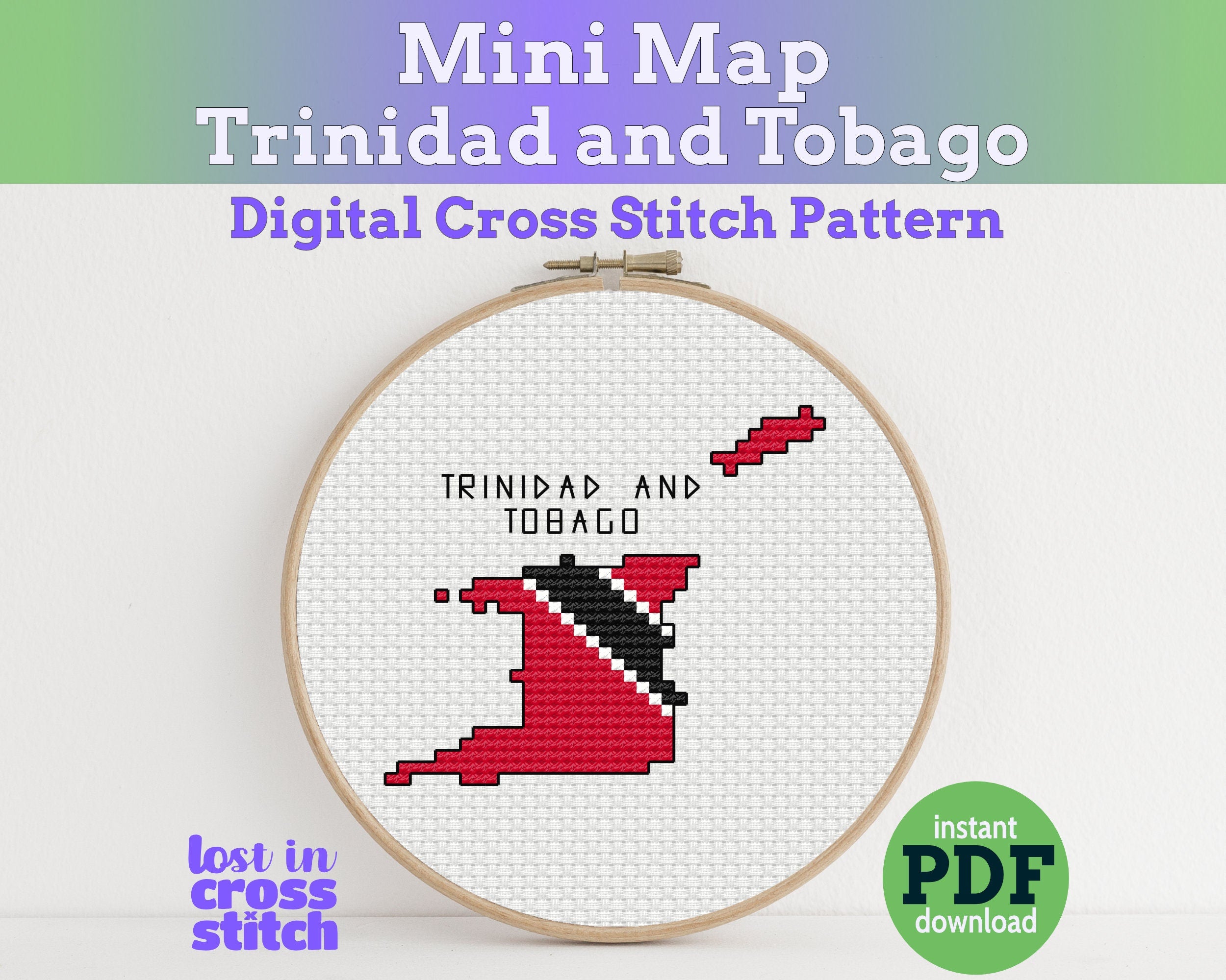 Trinidad and Tobago Cross Stitch Pattern: Mini Flag Map Main image