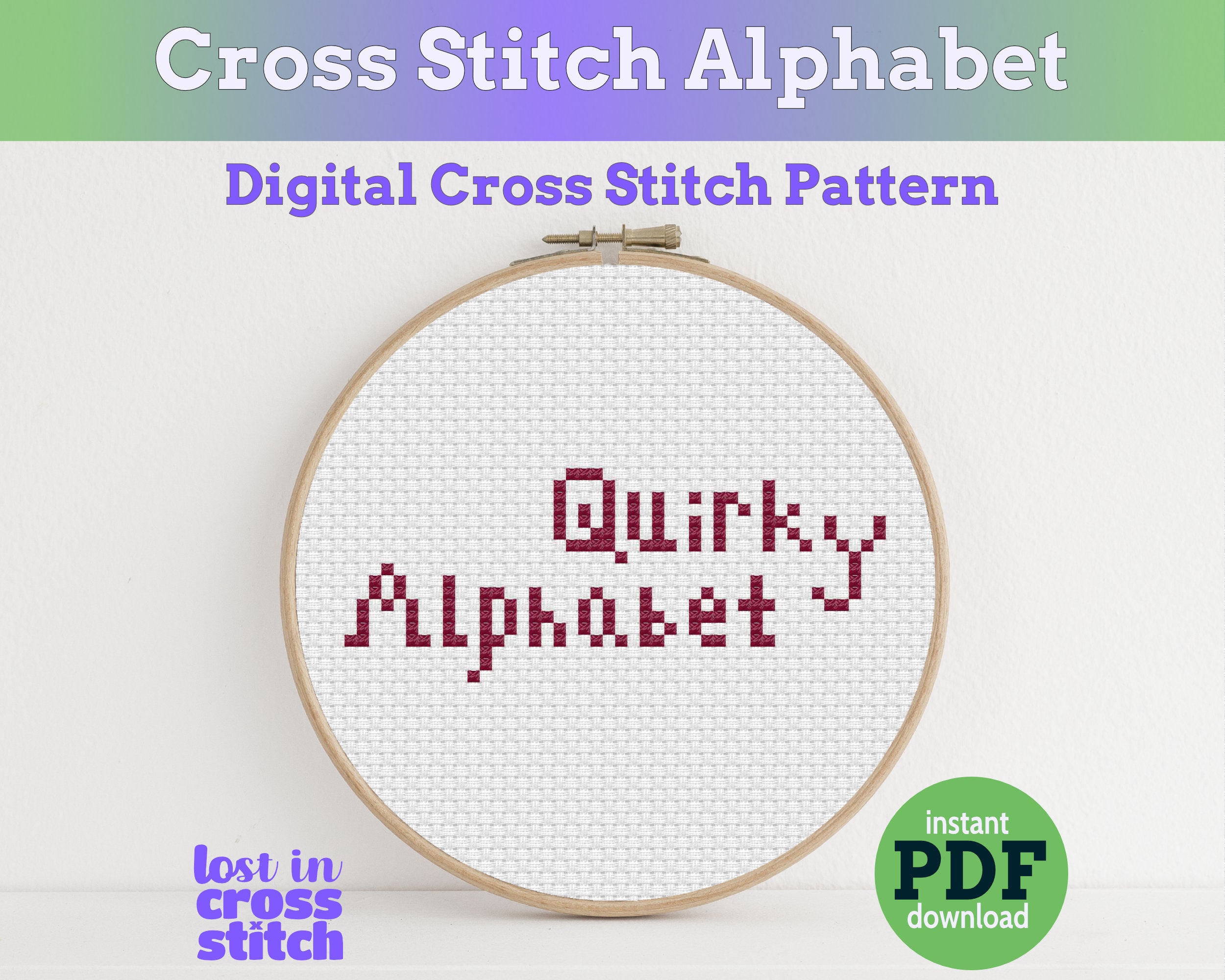 Quirky Cross Stitch Alphabet Pattern PDF Main image