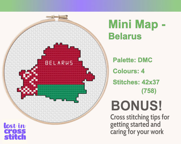 Belarus Cross Stitch Pattern: Tiny Flag Map