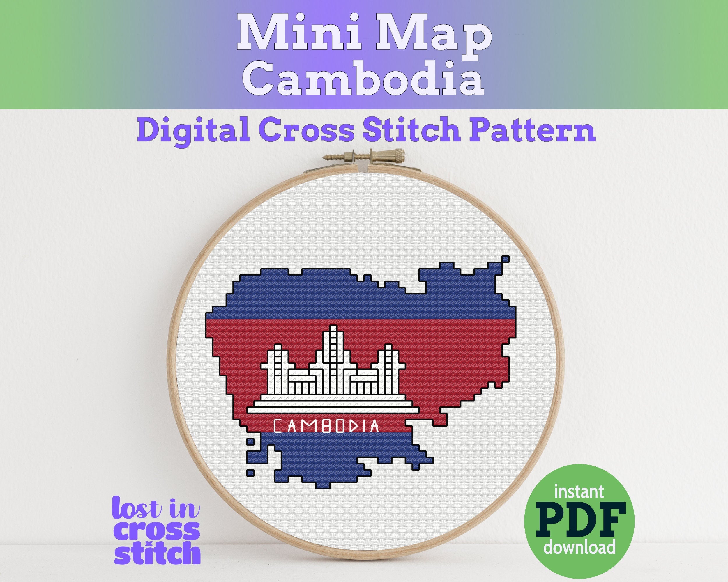 Cambodia Cross Stitch Pattern: Mini Flag Map Main image