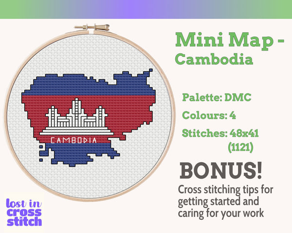 Cambodia Cross Stitch Pattern: Mini Flag Map