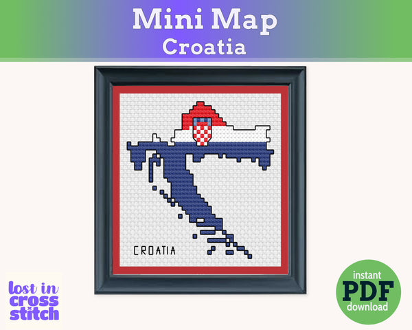 Croatia Cross Stitch Pattern: Tiny Flag Map