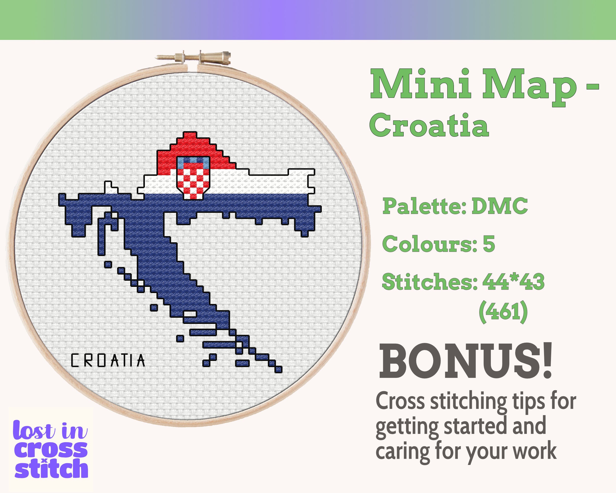 Croatia Cross Stitch Pattern: Tiny Flag Map