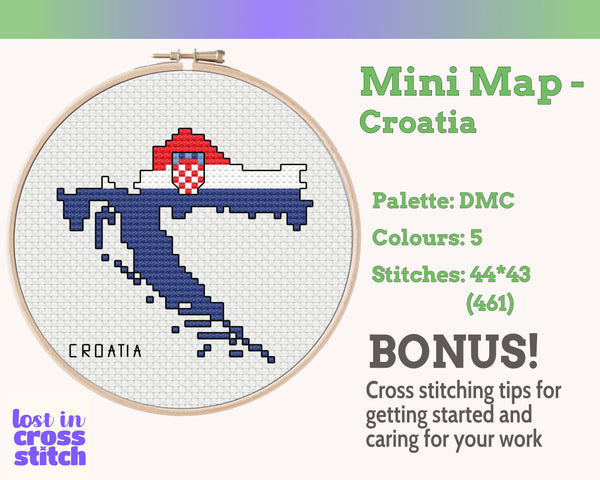 Croatia Cross Stitch Pattern: Tiny Flag Map