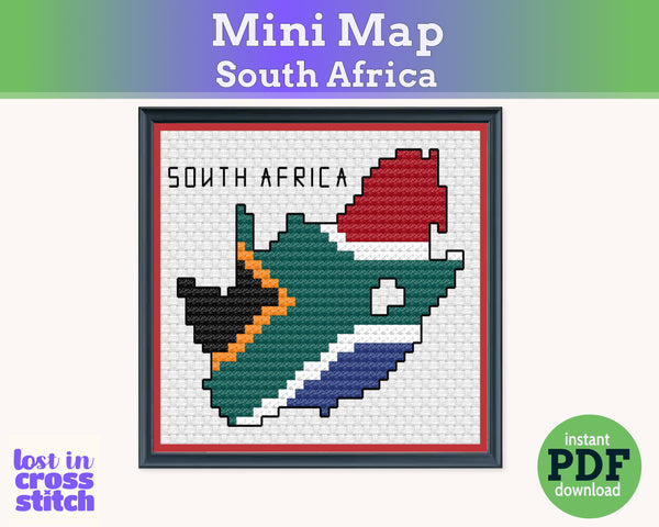 South Africa Cross Stitch Pattern: Mini Flag Map