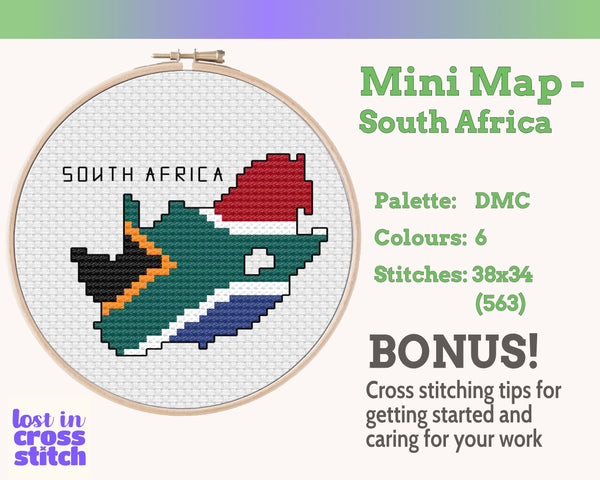 South Africa Cross Stitch Pattern: Mini Flag Map
