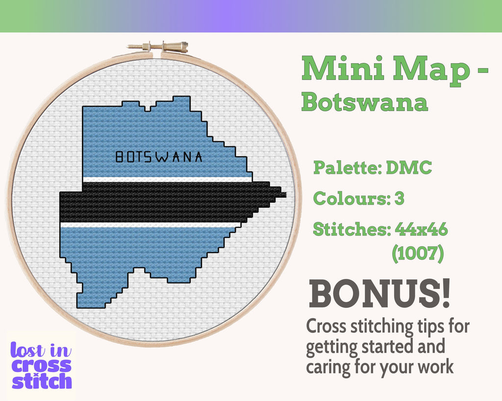 Botswana Cross Stitch Pattern: Tiny Flag Map